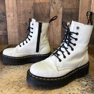 Dr. Martens Jadon Side Zip Patent Leather White Platform Combat Boots Womens 7